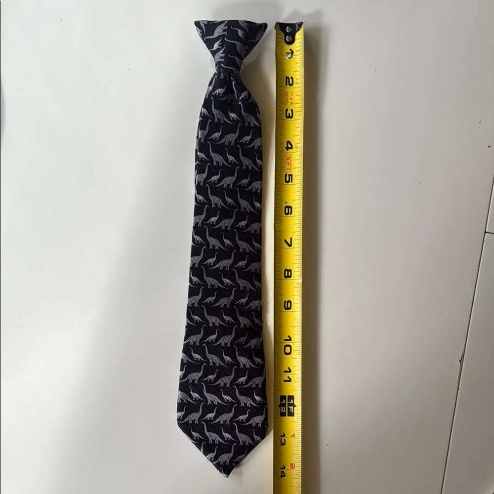 Boys 14” Clip-on Neck Tie Dockers Dinosaur Print 100% Silk